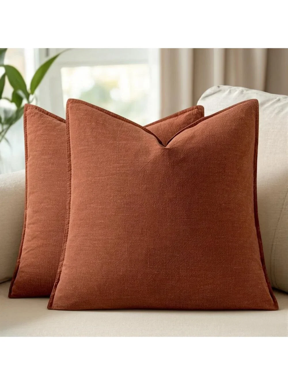 Set of 2 18x18 Inch Decorative Linen Throw Pillow Covers - Boho Farmhouse Accent